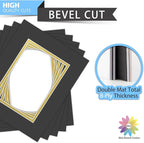 Mat Board Center, Double Mat - Acid Free, 8-ply Thickness, White Core - for Pictures, Photos, Framing (Black Over Gold, 8x10 for 5x7, Pack of 5)