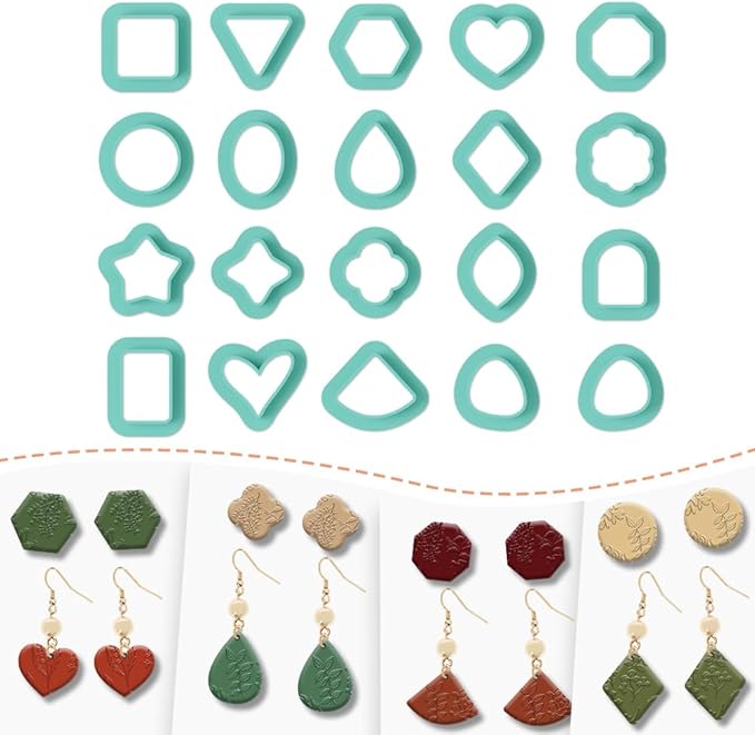 20pcs Basic Shape Geometric Clay Cutters, Polymer Clay Cutting Tools for Earrings Jewelry Making, Clay Jewelry Making Kit