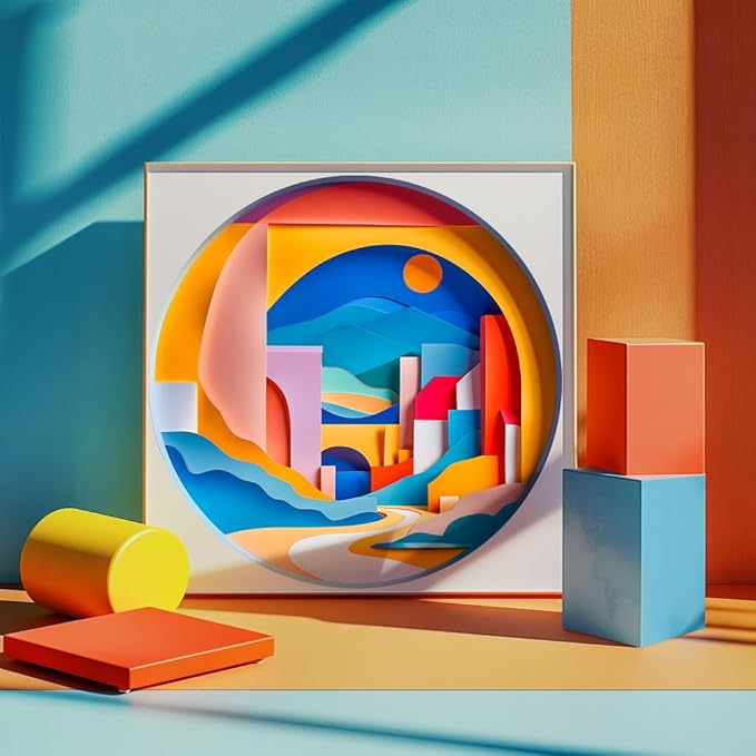 Bgraamiens 3D Visual Sunrise in The Distance 1000 Pieces Round Puzzle for Adult,Unique Modern Art