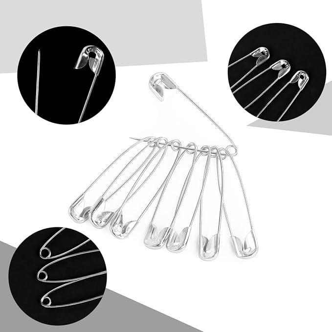 100 Pack Silver Safety Pins Assorted, Galvanized Steel Bulk Safety Pins for Sewing, Clothes, Arts & Craft (1.5 Inch / 38 mm)