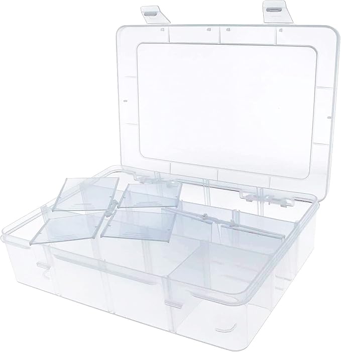 Xiaoyztan Clear Plastic Organizer, 12 Grids with Adjustable Dividers, Jewelry Box Bead Storage Container for Small Parts, Fishing Tackle, DIY Crafts, and Earrings