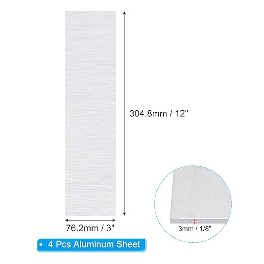 PATIKIL 6061 T651 Aluminum Sheet Metal 12 x 3 x 1/8(0.125") Inch 4Pcs Flat Plain Aluminum Plate Covered Stock with Protective Film, Heat Rectangle 3MM for Lndustry Crafting
