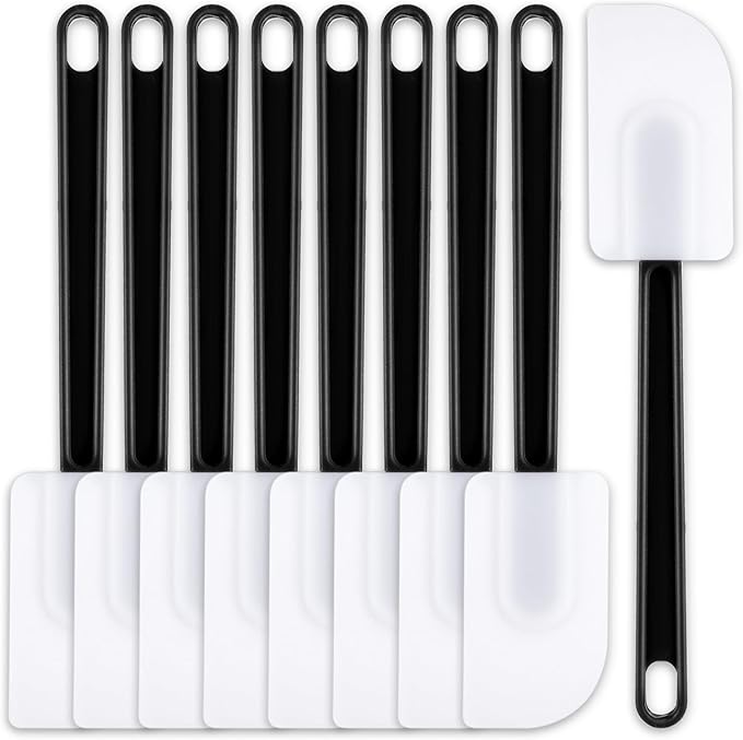 Dandat 9 Pcs Silicone Rubber Spatula, Commercial Spatula 500 Fahrenheit Heat Resistant, Non Stick Heavy Duty Scraper for Kitchen Cook Mix Fry Spread Bake, Dishwasher Safe (Black and White,10 Inch)