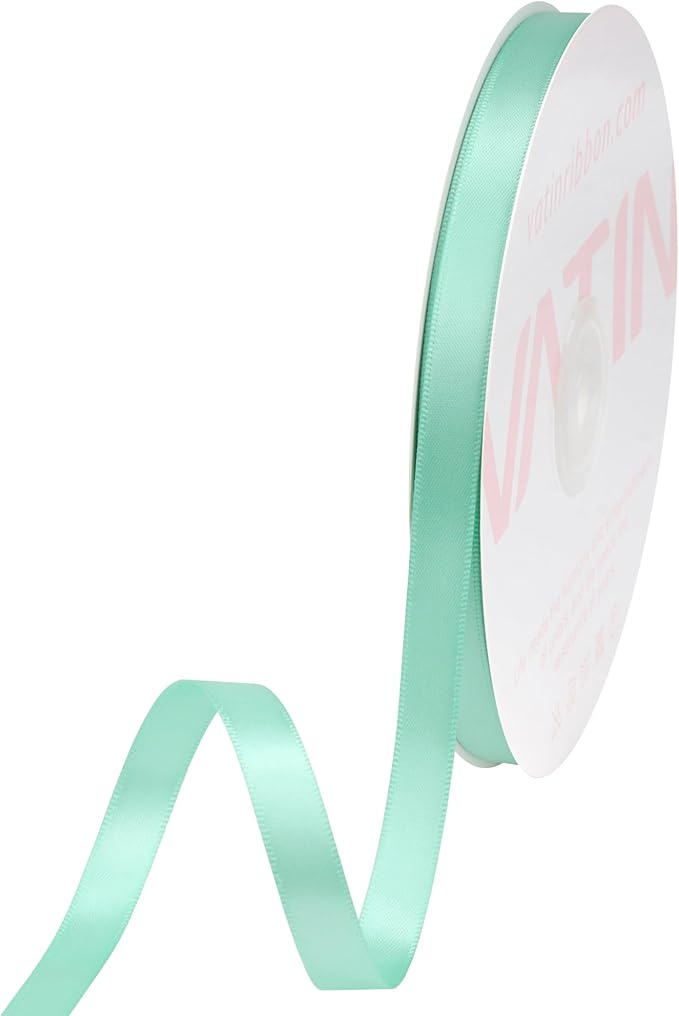 VATIN Double Face Aqua Satin Ribbon 3/8" Continuous 50 Yards,Blue Polyester Fabric Ribbon use for Bows Bouquet, Gift Wrapping, Floral Arrangement Wedding Decoration