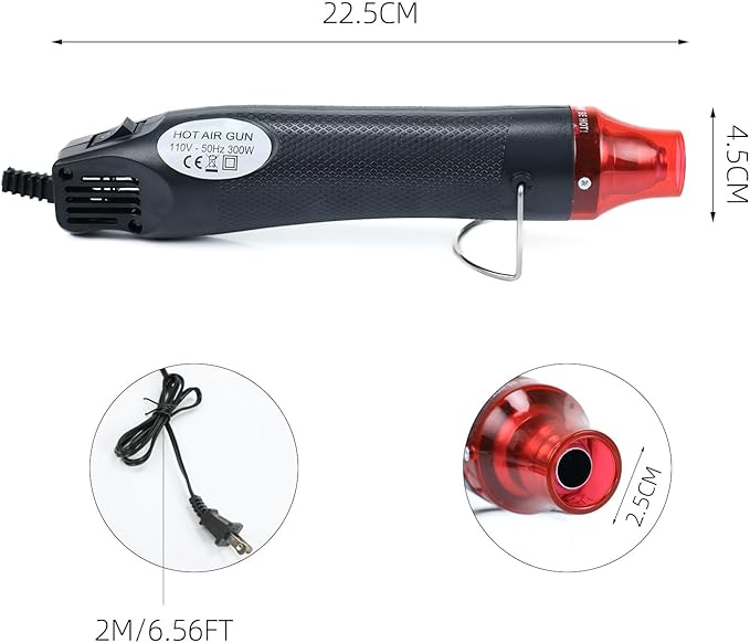 Heat Gun for Crafting, 110V 300W Handed Hot Air Gun, 3.28FT Ultra-Long Cable Portable Heat Gun with Stand and Power Cord for Shrinking Wrapping PVC, DIY Embossing and Drying Paint (Black)