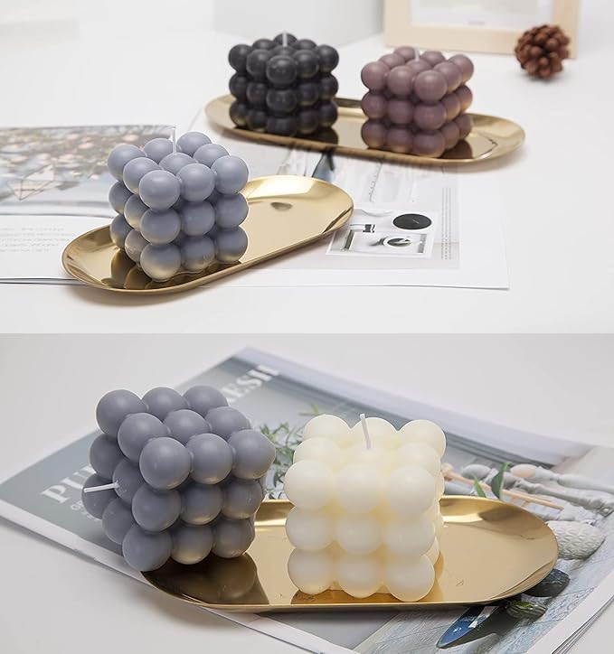 Konrisa Cube Candle Molds, 6 Cavity 3D Bubble Silicone Molds for Candles Making, Cake Mold for Baking Chocolate Dessert Mousse Cake Ice Cream and Making Soap Wax