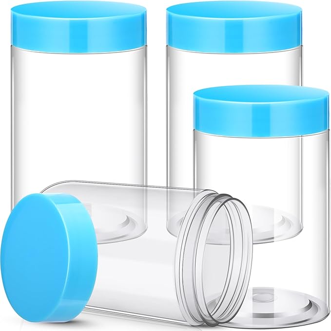 SATINIOR 12 Pack 12 oz Plastic Container Jars with Lids Round Clear Travel Cosmetic Container Slime Jars for Toiletries, Lotion, Cream, Ointments, Makeup, Rhinestone, Samples, Kitchen Storage(Blue)