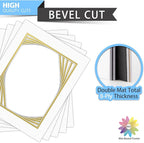 Mat Board Center, Double Mat - Acid Free, 8-ply Thickness, White Core - for Pictures, Photos, Framing (Off White Over Gold, 11x14 for 8.5x11, Pack of 5)