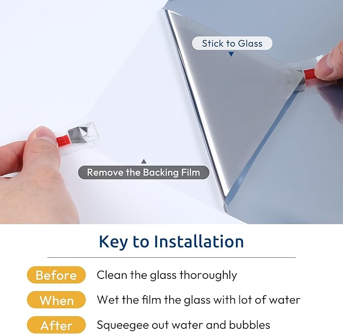 rabbitgoo Window Privacy Film One Way Window Tint for Home, Removable Reflective Heat Sun Blocking Anti UV Glass Door Covering, Mirror Tinting Film House Office, 29.5 in X 6.5 Feet, Silver