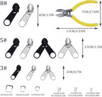 175 Pcs Zipper Repair Kit Sewing Change Zipper Needle-Nose Pliers Silver Black Zipper Clothing Jacket Purse Luggage Backpack Tent Sleeping Bag