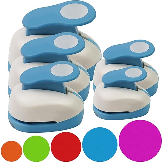Set 5 Circle Paper Punch 0.3'' / 0.6'' / 1'' / 1.5'' / 2'', Scrapbooking Hole Punches Crafting, Design for Office Supplies, Card Making, DIY Photo Album.