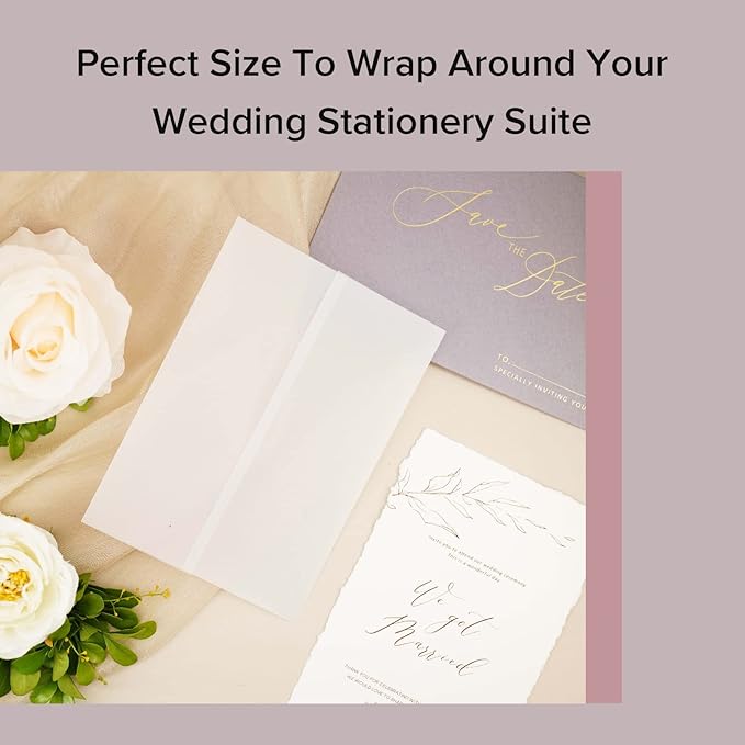 Puremigo 220 Pack Luxury Pre-Folded Vellum Jackets for 5x7 Invitations - Transparent Wedding Invitations Wraps - 115GSM Paper
