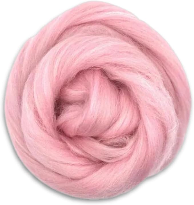 Revolution Fibers Dyed Corriedale Wool | 8.2 Ounces of Premium Combed Wool Top | 26 Micron, 100% Pure Corriedale Wool Roving, Ethically Sourced (Candy Floss Pink)