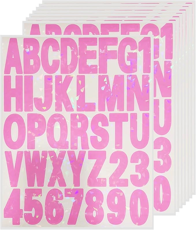 Starboling Letter Stickers,2 inch 8 Sheets Pink Alphabet Sticker,Self Adhesive Vinyl Letter Stickers Mailbox Numbers,for Arts Crafts Outdoor Sign Poster Mailbox Sign Doors Mailboxes Car Truck