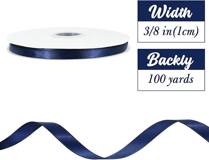 TONIFUL 3/8 Inch x 100yds Dark Blue Satin Ribbon Thin Solid Fabric Ribbon Roll for Gift Wrapping Invitation Floral Hair Balloons Craft Sewing Party Wedding Popsicles Decoration Valentine's Day Bouquet