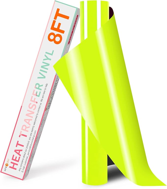 HTVRONT HTV Vinyl Rolls Heat Transfer Vinyl - 12" x 8ft Neon Yellow HTV Vinyl for Shirts, Iron on Vinyl for All Cutter Machine - Easy to Cut & Weed for Heat Transfer Design (Neon Yellow)