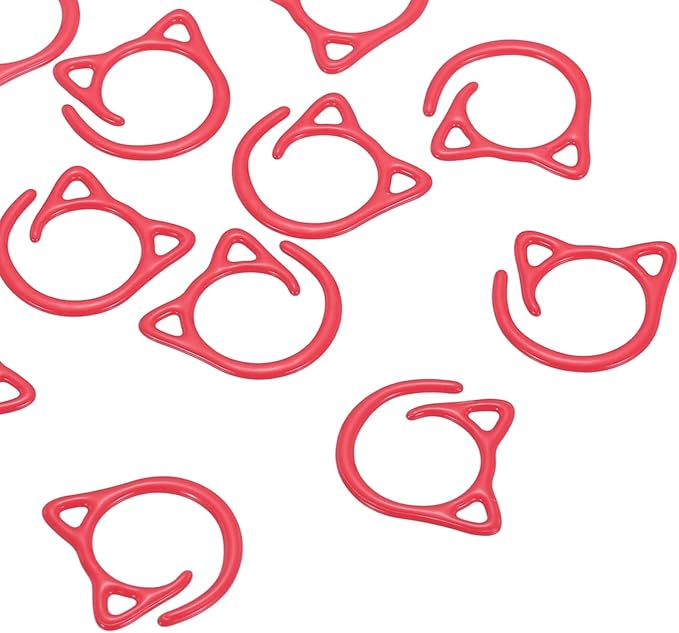PATIKIL Cat Crochet Stitch Markers, 12 Pack Stitch Marker for Knitting Crocheting Supplies Cute Metal Spiral Knit Clip Ring Counters for Crochet Yarn DIY Crafts, Red