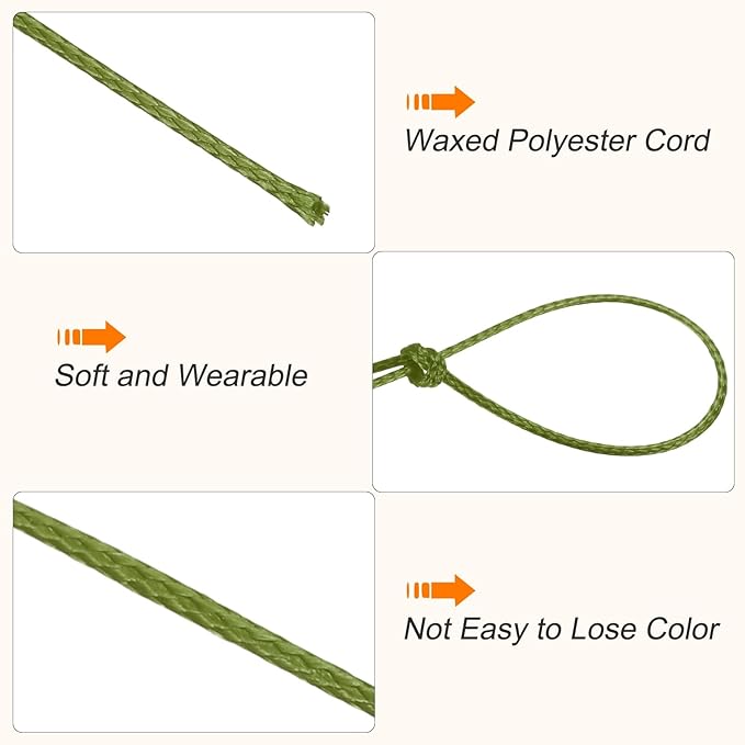 MECCANIXITY Waxed Cord 0.5mm Waxed Polyester Cord 175 Yard Wax String for Bracelet Making, Necklaces, Beading, Jewelry Making and DIY Crafts(Army Green)