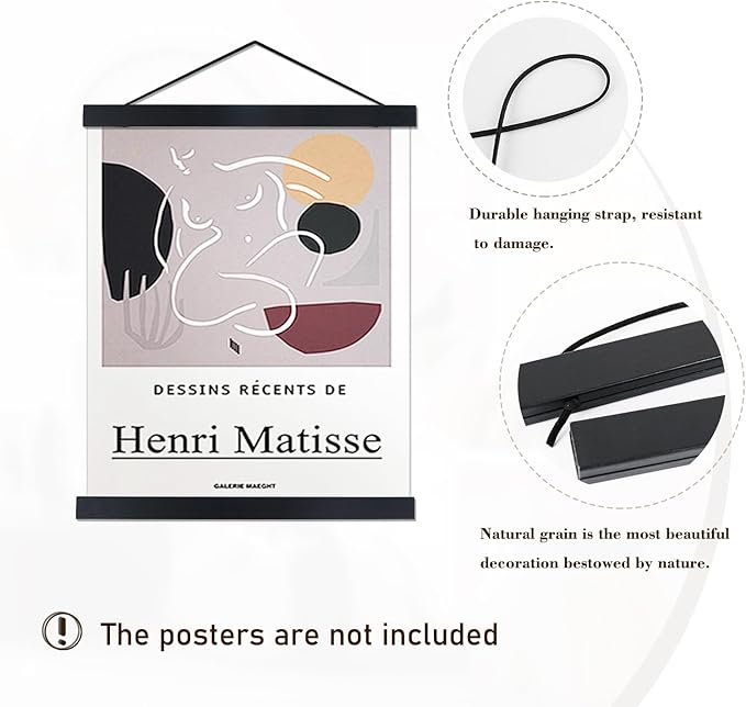 Artmag Magnetic Poster Hanger Frame, 35x25 35x24 35x48 Light Wood Wooden Magnet Canvas Artwork Print Poster Hangers Frames Hanging Kit (Black, 35")