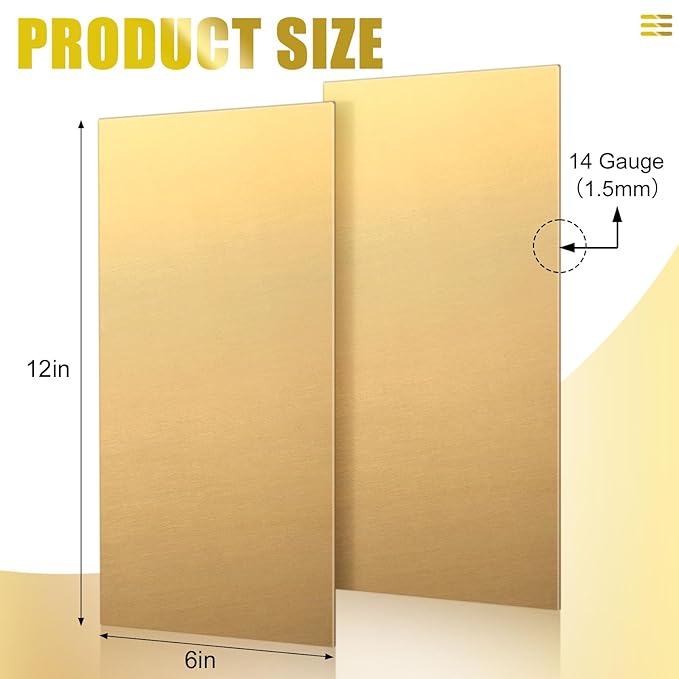 Tandefio 2 Pcs Brass Sheet 12" x 6", 14 Gauge(0.06") Thickness Brass Plates Metal Film Attached Brass Plates for DIY Handicrafts Jewelry Model Crafts Repairs Electrical