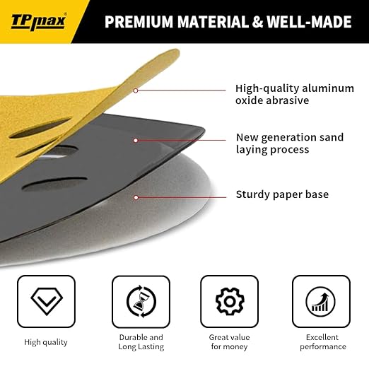 100PCS 5 Inch 80 Grit 125mm 8 Hole Sanding Discs Sandpaper - Premium Gold Round Hook and Loop for Random Orbital Sander - Ideal for Wood, Metal, Automotive