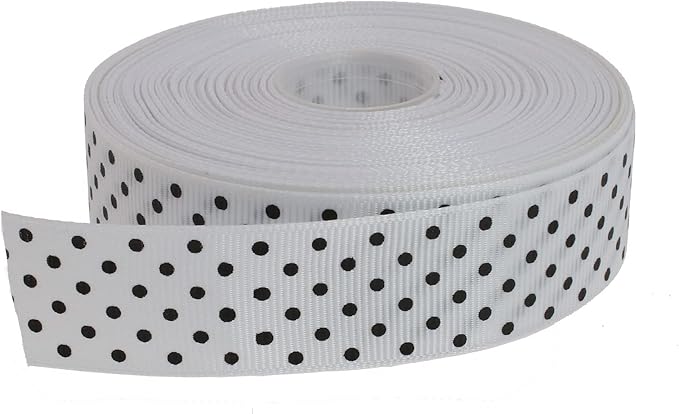 Polka Dot Grosgrain Ribbon 25 Yard Each Roll 100% Polyester (1", White)