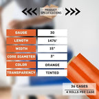 PSBM Orange Stretch Wrap, 15 Inch x 1476 Feet, 144 Pack, Tinted Pre-Stretched Shrink Wrap Film for Moving, Packaging, Pallet Wrapping