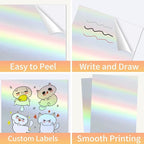 Printable Sticker Paper, 20 Sheets Printable Holographic Sticker Paper, Laser/Inkjet Printing- Holographic, Letter Size (8.5" x 11")