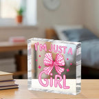 Positive Affirmation Gifts for Women Friends, Preppy Desk Decor Acrylic Sign 4X4 Inch, Pink Coquette Bow Desk Accessories Decorative Signs for Table Top Cubicle Room Office