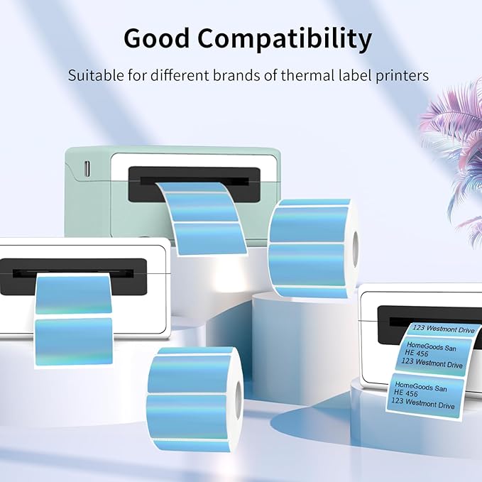 2.25"x1.25" Direct Thermal Labels, Holographic Thermal Printer Labels for Barcode, Self-Adhesive Address Shipping Thermal Label Stickers-1 Roll, 300 Labels, Holographic Blue