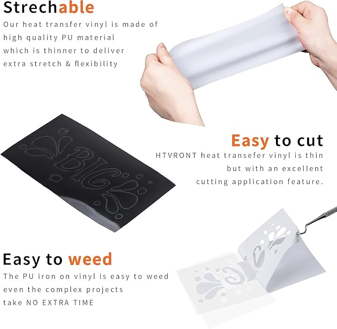 HTVRONT HTV Heat Transfer Vinyl Bundle: 12 White HTV Vinyl and 11 Black Heat Transfer Vinyl Sheets, 12"x12" PU Iron on Vinyl Plus 1 PTFE Sheet Easy to Cut & Weed for Heat Design