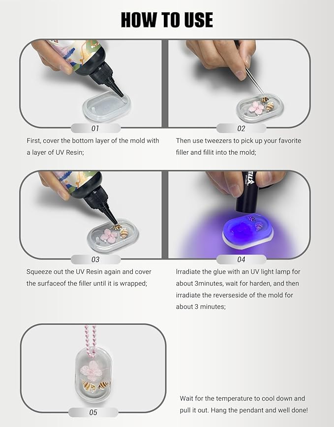 Visbella UV Resin Making Kit, Fast Curing Hard Type Clear Resin with UV Light Lamp, Molds for Necklace, Keychains, Craft Jewelry