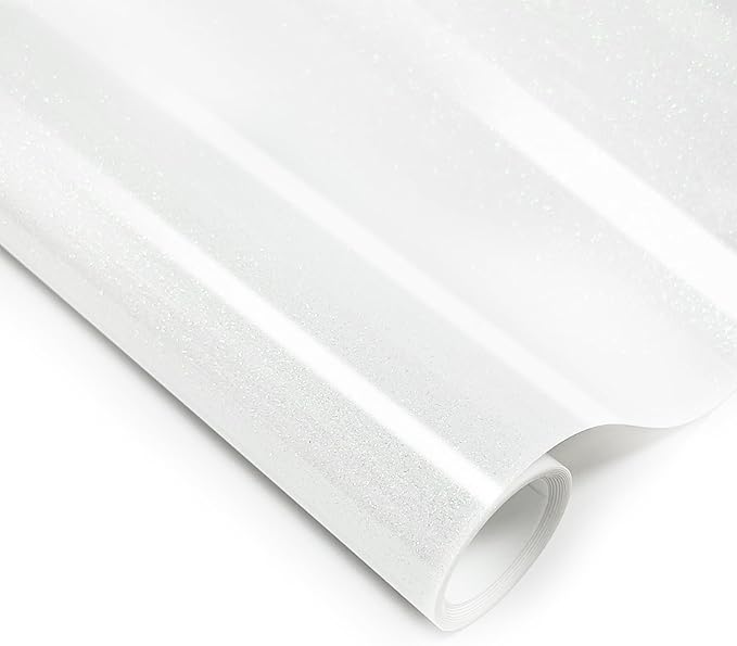 White Glitter HTV Heat Transfer Vinyl, 12" x 5ft lron on Vinyl, for T-Shirt Ironing, Vinyl HTV Easy to Cut and Weed, The Best Choice for DIY Creativity. (White, 12" x5ft)