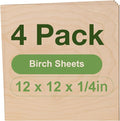 4 Pack Birch Plywood Sheets, 12 x 12 x 1/4 Inch, 6mm for Laser Cutting, Architectural Models, Wood Burning & DIY Crafts