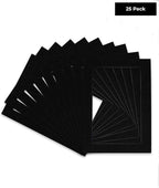 Poster Palooza Pack of 25 Acid Free 8x10 Mats Bevel Cut for 6x8 Photos - Black with Black Core Precut Matboards for Pictures, Photos, Framing - 4-ply Thickness