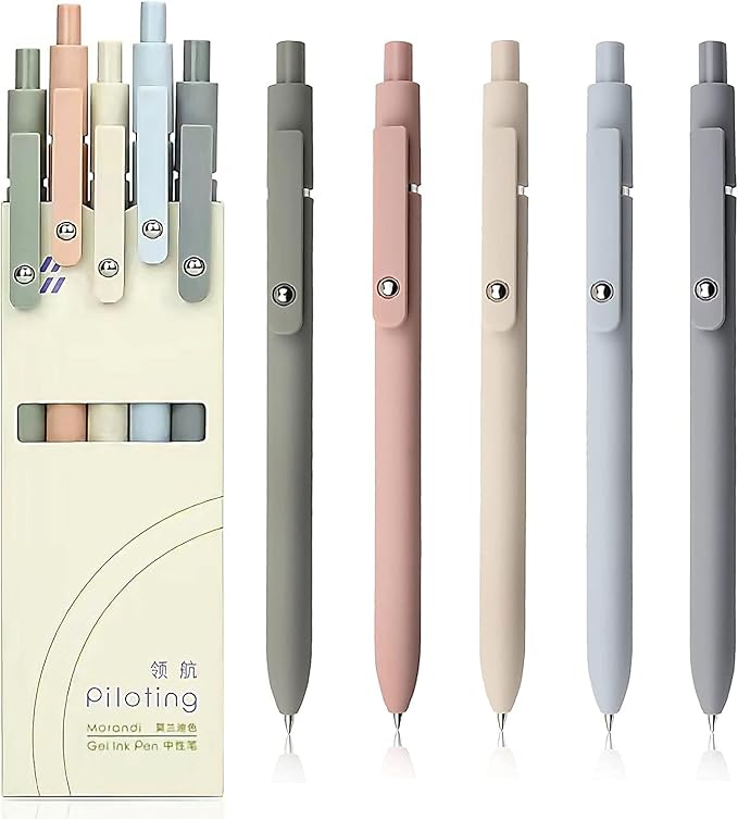 Gel Pens, 5 Pcs 0.5mm Fine Point Smooth Writing Japanese Cute High-End Series Black Ink Pens for Journaling Note Taking, School Office Supplies for Women Men (5 Pcs Morandi)