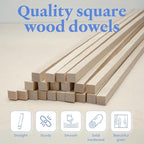 Wood Square Dowel Rods 3/16-inch x 48 Pack of 10 Wooden Craft Sticks for Crafts and Woodworking by Woodpeckers