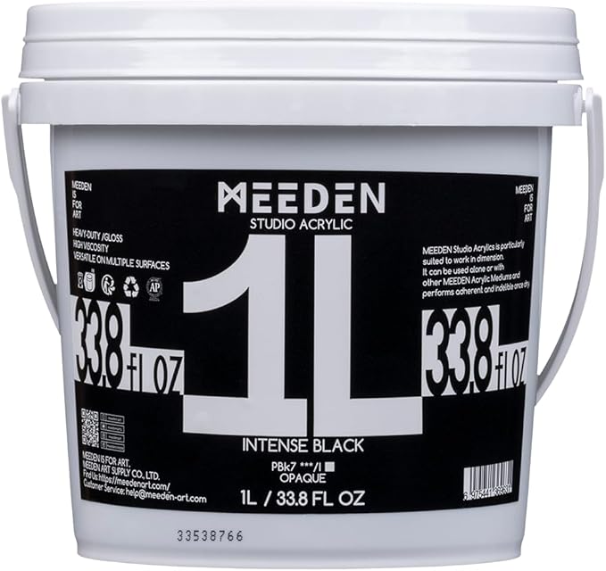 MEEDEN Intense Black Acrylic Paint: 1 L /33.8 oz Heavy Body Gloss Non-Toxic - Thick Art Paints for Canvas Crafts Pumpkin Furniture Painting