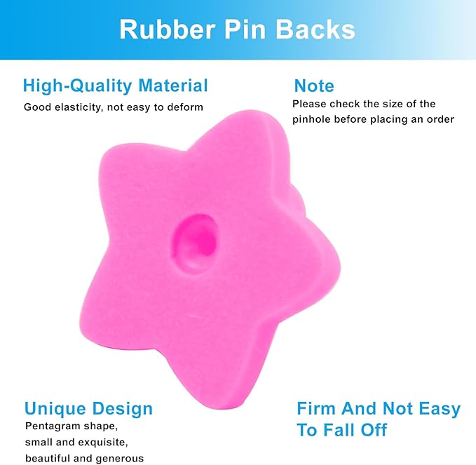 100 Pack Star Shape Rubber Pin Backs, Lapel Pin Backing Locking Pin Keepers, Brooch Holder for Uniform Badge Hat Tie（Pink）