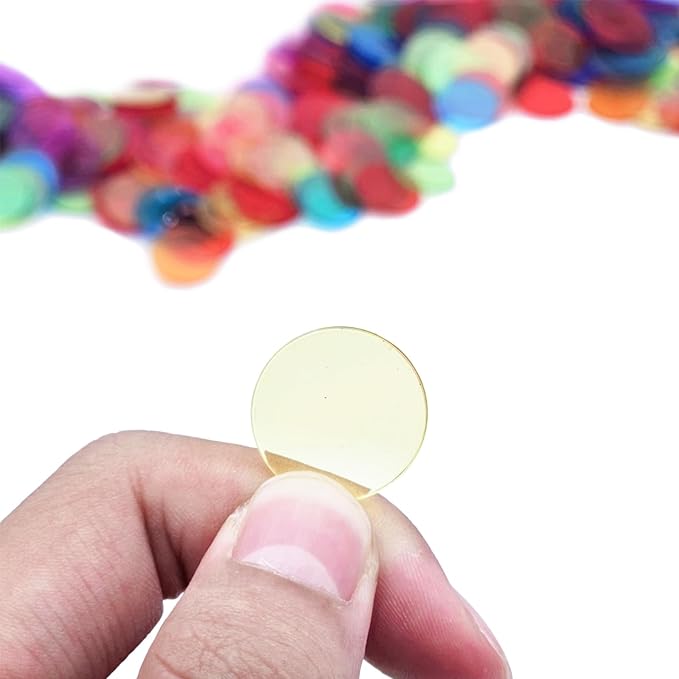 500 Pcs of 3/4 inch Transparent 8 Color Clear Bingo Counting Chips Plastic Markers for Bingo Games, Math Counters,Classroom,Fun Family Game Night, Large Group Games
