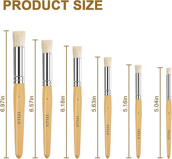 Wooden Stencil Brushes Natural Stencil Bristle Dome Art Painting Brushes Wood Paint Template Brush for Painting On Stencil Projects, Card Making, DIY, Crafts and Acrylic Oil Watercolor Painting(6pcs)