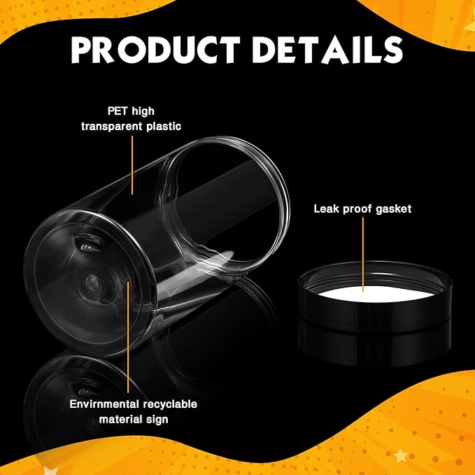 SATINIOR 12 Pack 12 oz Plastic Container Jars with Lids Round Clear Travel Cosmetic Container Slime Jars for Toiletries, Lotion, Cream, Ointments, Makeup, Rhinestone, Samples, Kitchen Storage(Black)