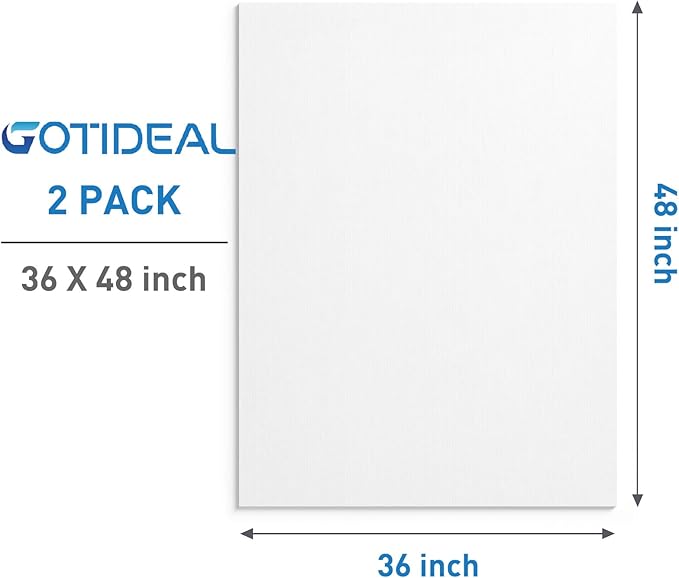 GOTIDEAL Stretched Canvases for Painting, 36x48" Inch Set of 2, Primed White - 100% Cotton Blank Art Large Canvas Boards for Painting for Acrylic Pouring, Oil Paint Dry & Wet Art Media