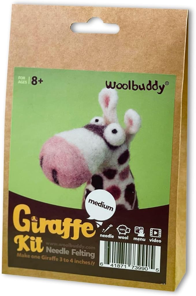 Woolbuddy Needle Felting Kit for Beginners & Adults – Giraffe DIY Felt Animal Starter Kit with Natural Wool Roving, Felting Needles & Step-by-Step Instructions