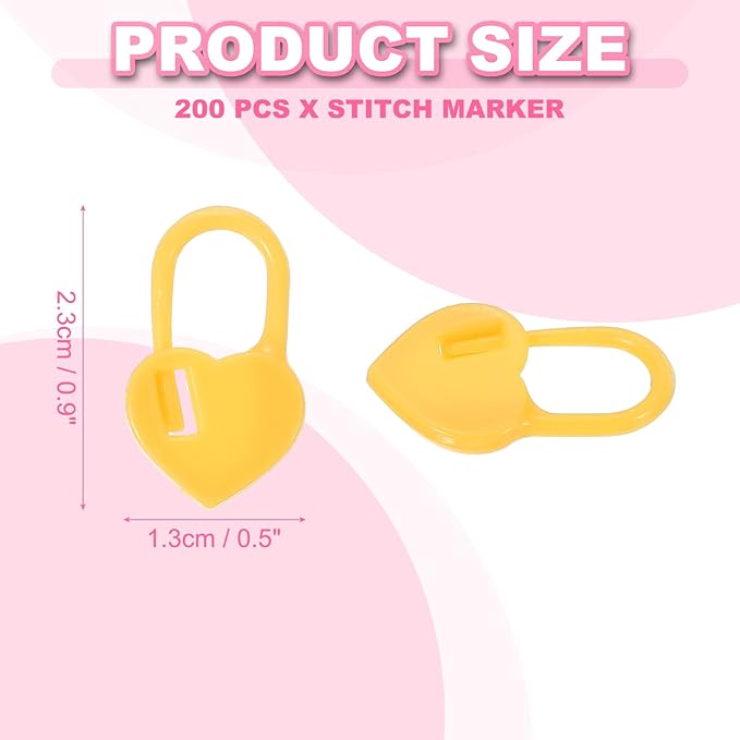 uxcell 200pcs Stitch Markers for Crocheting, Heart Shaped Crochet Marker Needle Clip Counter for Knitting Clothing Tag DIY Craft,Yellow
