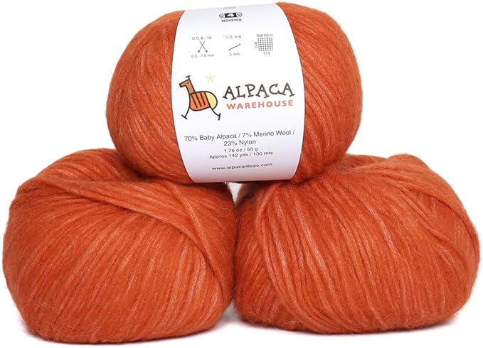 Pullu - Baby Alpaca Merino Wool Yarn Set of 3 Skeins (150 Grams) Worsted Weight - Sourced Directly from Peru - Heavenly Soft and Perfect for Knitting and Crocheting (Sunset)