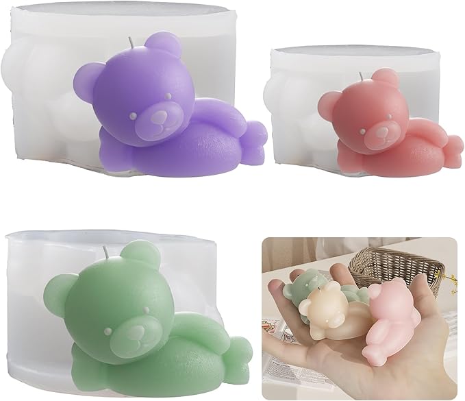 2 Pack Bear Silicone Molds for Candle Bear - Resin Casting Silicone Molds for Home Decor & Candle Making Wave Spiral Mold