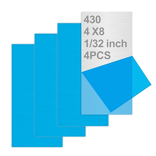 4PCS 4"x8"x1/32 Stainless Steel Metal Plates for Magnetic Mount Board Wall,Tickness 0.8mm 430 Stainless Steel Shim Stock Plates for Crafting, Kitchen, Office