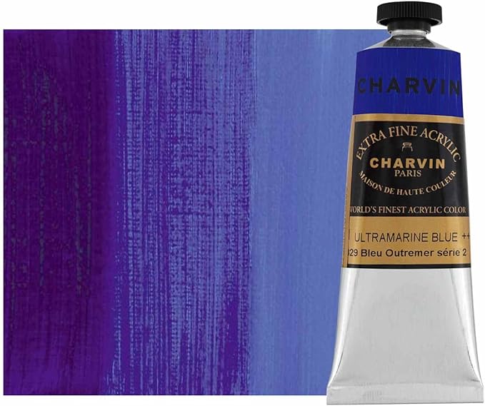 Charvin Extra Fine Professional Acrylic Paint - Ultramarine Blue, 60ml Tube, Triple-Milled, Lightfast Pigments, Open Stock Artist Acrylic Paints in Nature-Inspired Hues