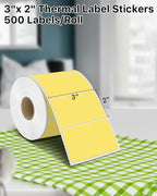 iEager 3" x 2" Thermal Labels, Rectangle Thermal Printer Stickers, Self-Adhesive Durable Sticker with Perforation Line, 500 Labels/Roll, Yellow